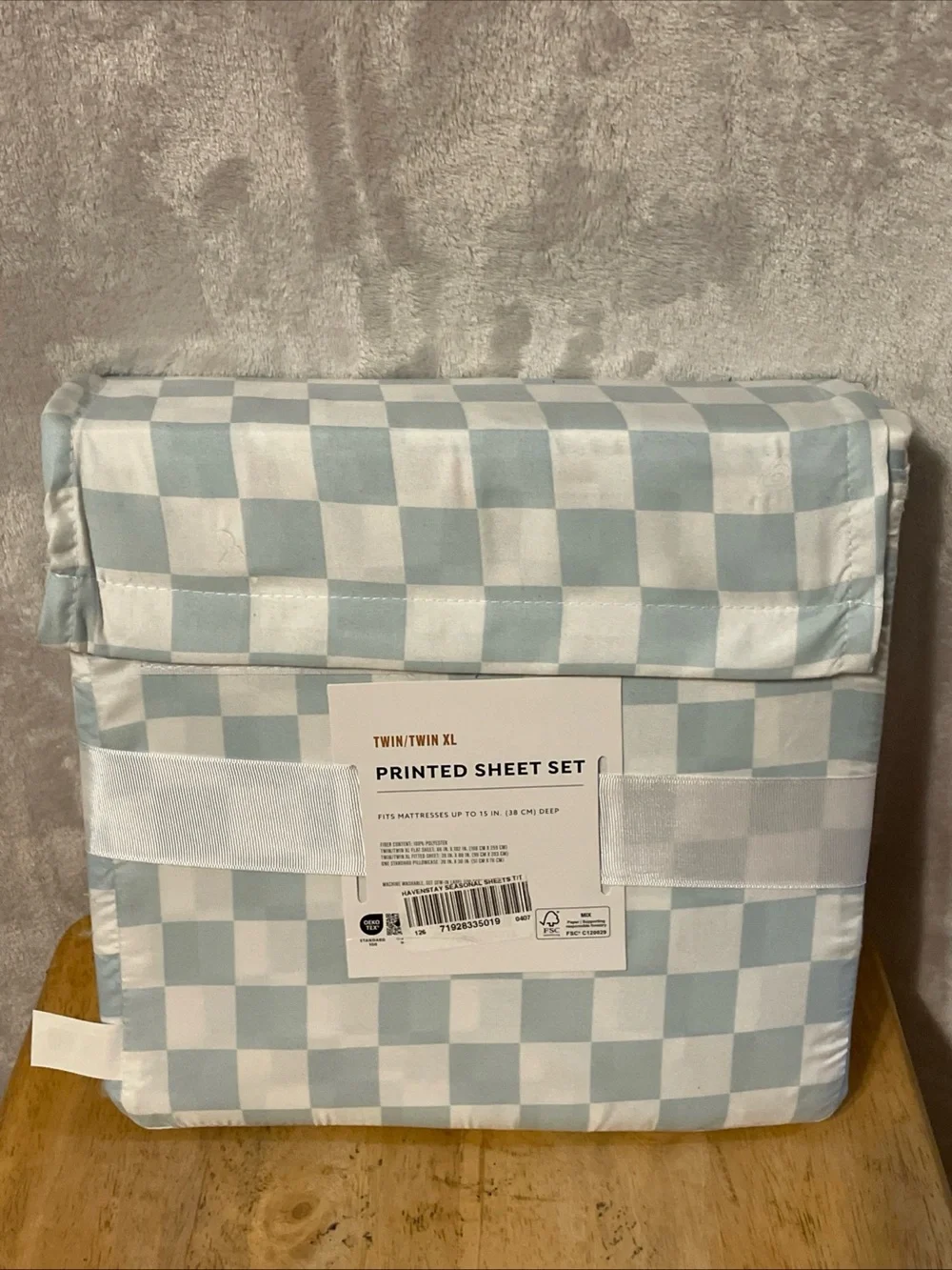 New Havenstay Printed Check Sheet Set in Light Blue & White twin/twin XL